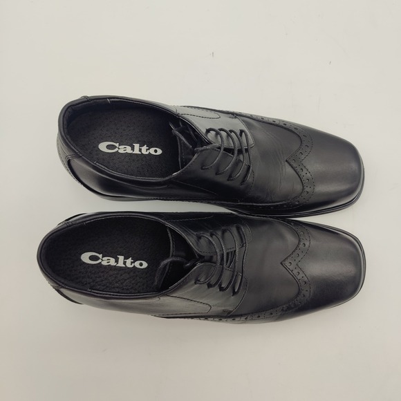 Calto Men Elevator Height Increasing Academia Wingtip Oxford 10 Black Dress Shoe